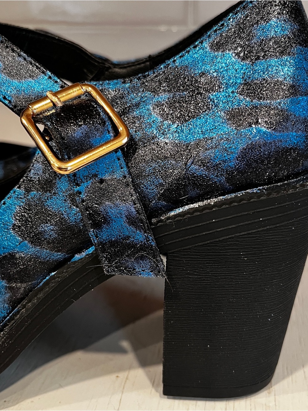 Unique Custom Foil Blue Black Leopard Torrid Mary Jane Heels size 8.5 Wide - Picture 2 of 12